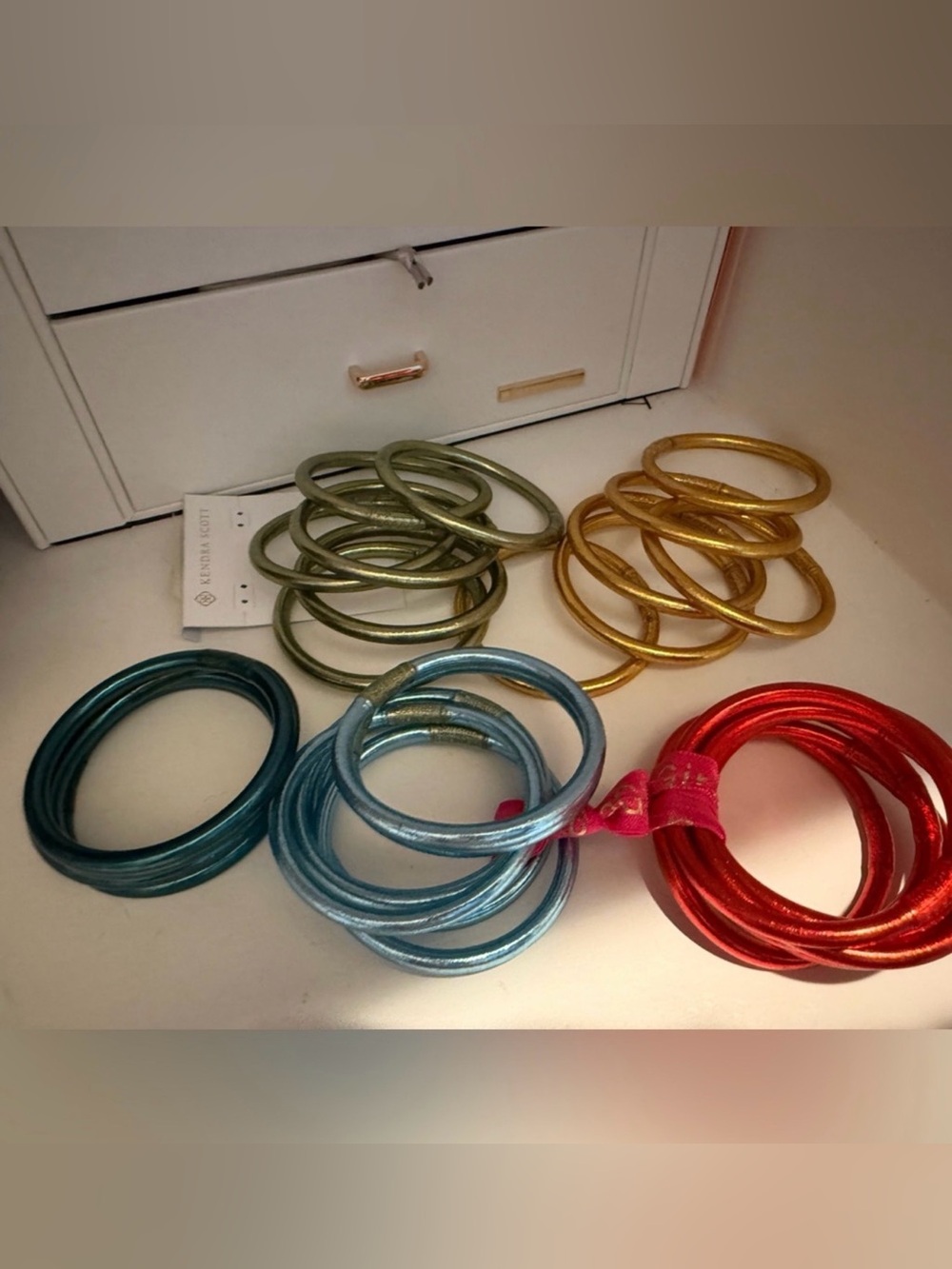Budhagirl Colorful Metallic Bangles Set - Red, Blue, Teal, Olive & Gold